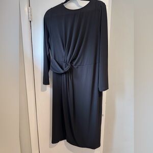 Knot Front Slit Elegant Black Dress